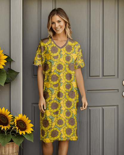 Radiant Sun Flowers Pajabears® V-Neck Nightshirts Tl10