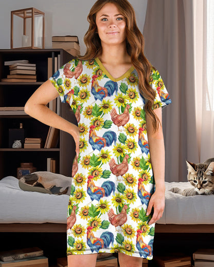 Farm Pajabears® V-Neck Nightshirts Chicken And Sunflower