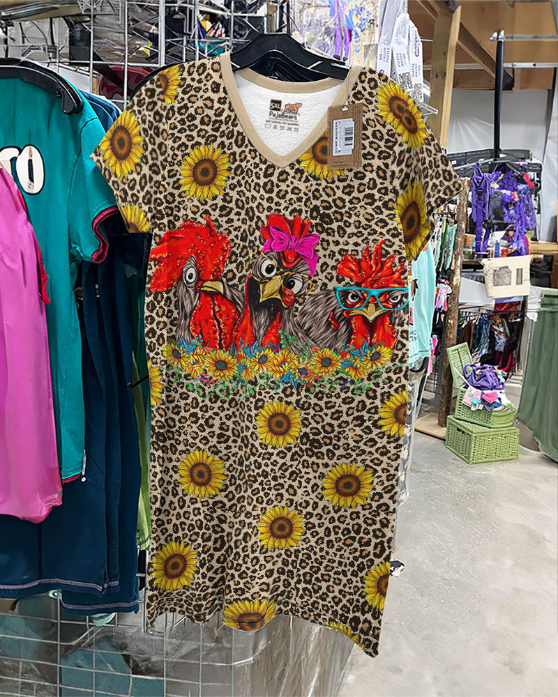 Chicken Pajabears® V-Neck Nightshirts Sunflowers Tl10