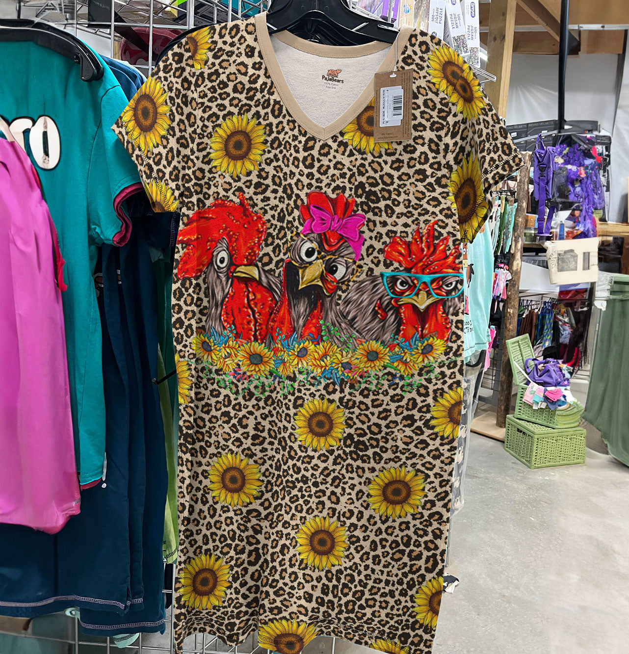 Chicken Pajabears® V-Neck Nightshirts Sunflowers Tl10