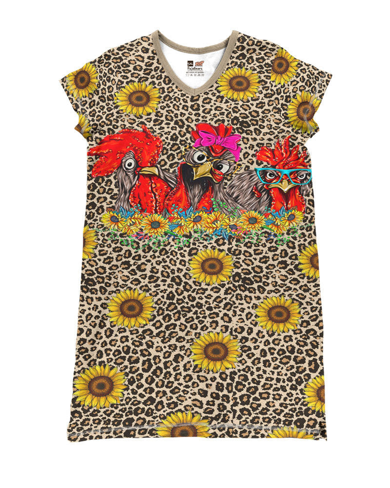 Chicken Pajabears® V-Neck Nightshirts Sunflowers Tl10