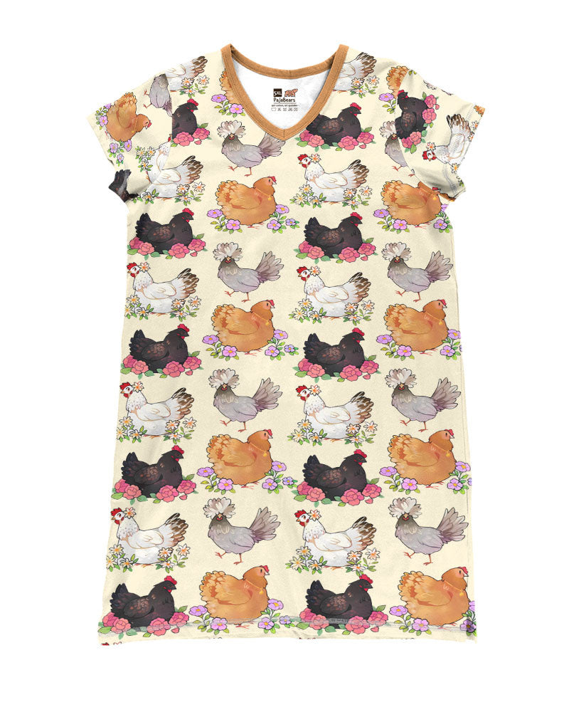 Chicken Pajabears® V-Neck Nightshirts Flowers Tl10