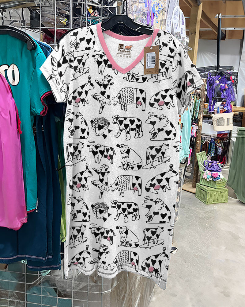 Cow Pajabears® V-Neck Nightshirts Funny Cows Tl10