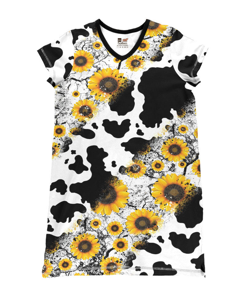 Cow Chicken Pajabears® V-Neck Nightshirts Sunflower Pattern Tl10