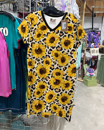 Sunflower Pajabears® V-Neck Nightshirts Leopard Sunflowers Ver.1 Tl10