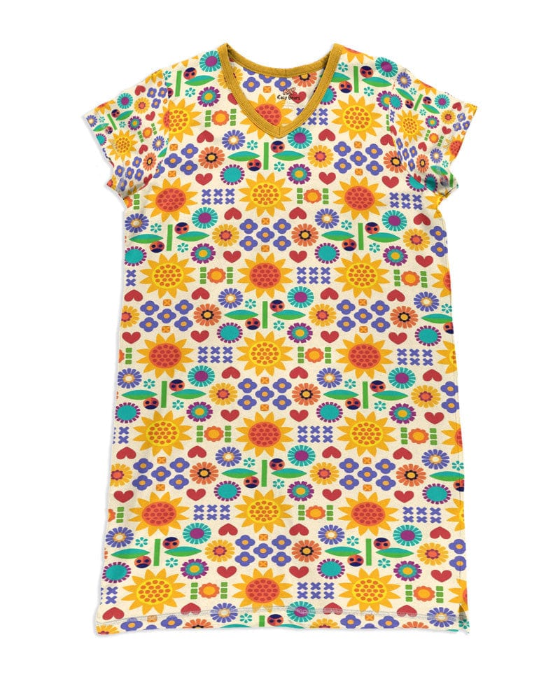 Sunflower Pajabears® V-Neck Nightshirts Maximalist Folk Hc2