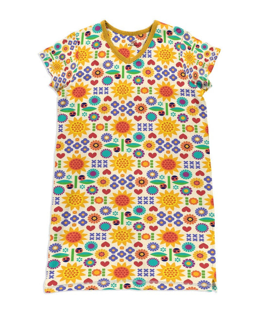 Sunflower Pajabears® V-Neck Nightshirts Maximalist Folk Hc2