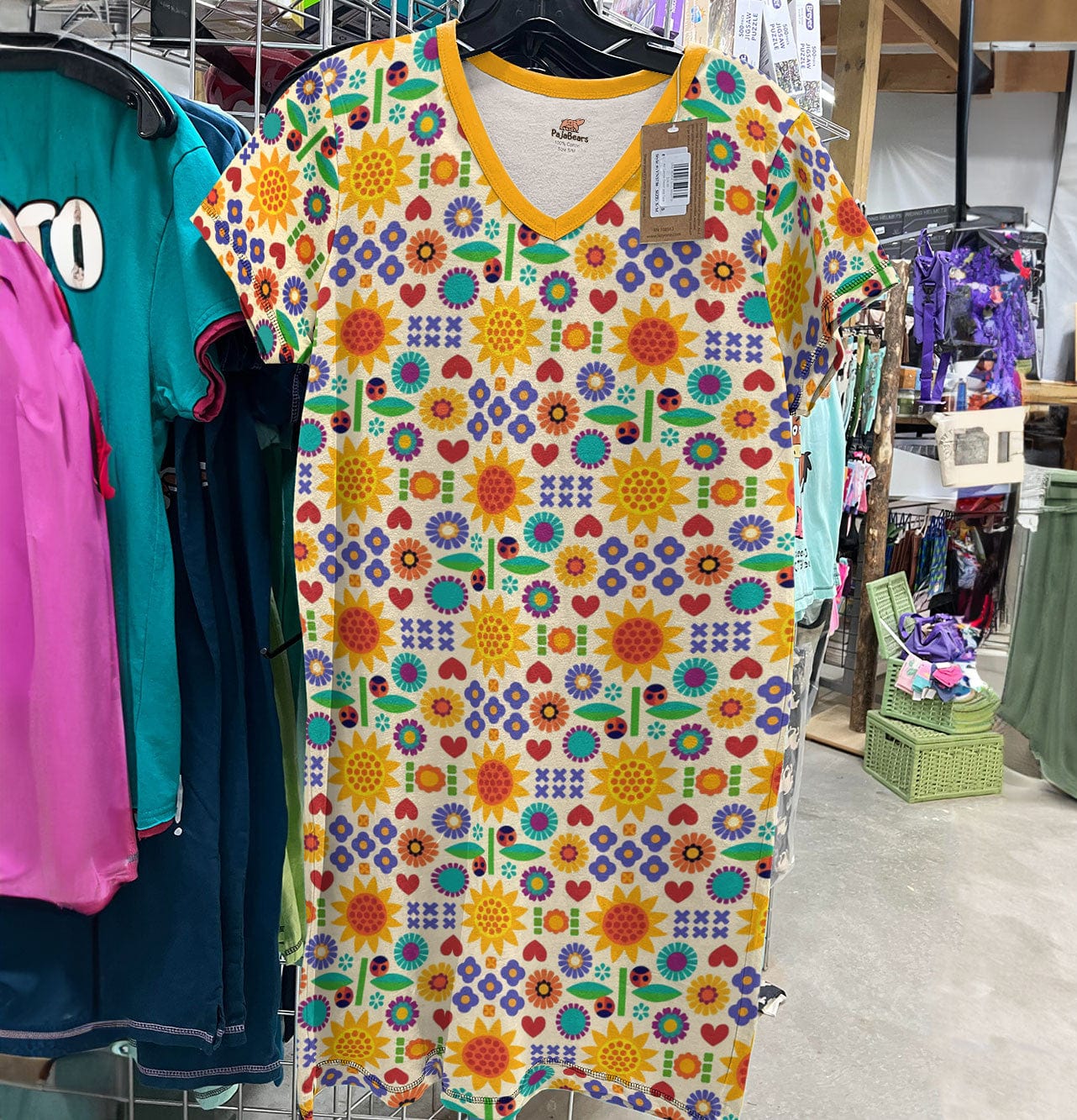 Sunflower Pajabears® V-Neck Nightshirts Maximalist Folk Hc2