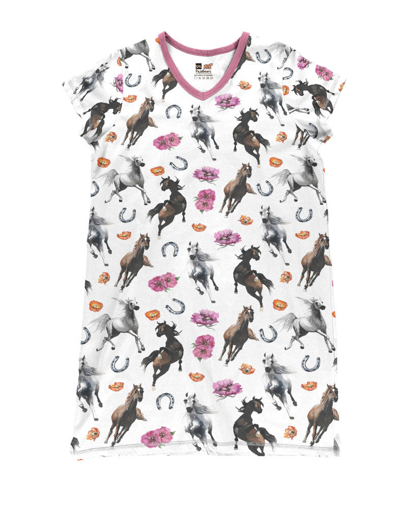 Horse Pajabears® V-Neck Nightshirts Charming Flowers Tl10