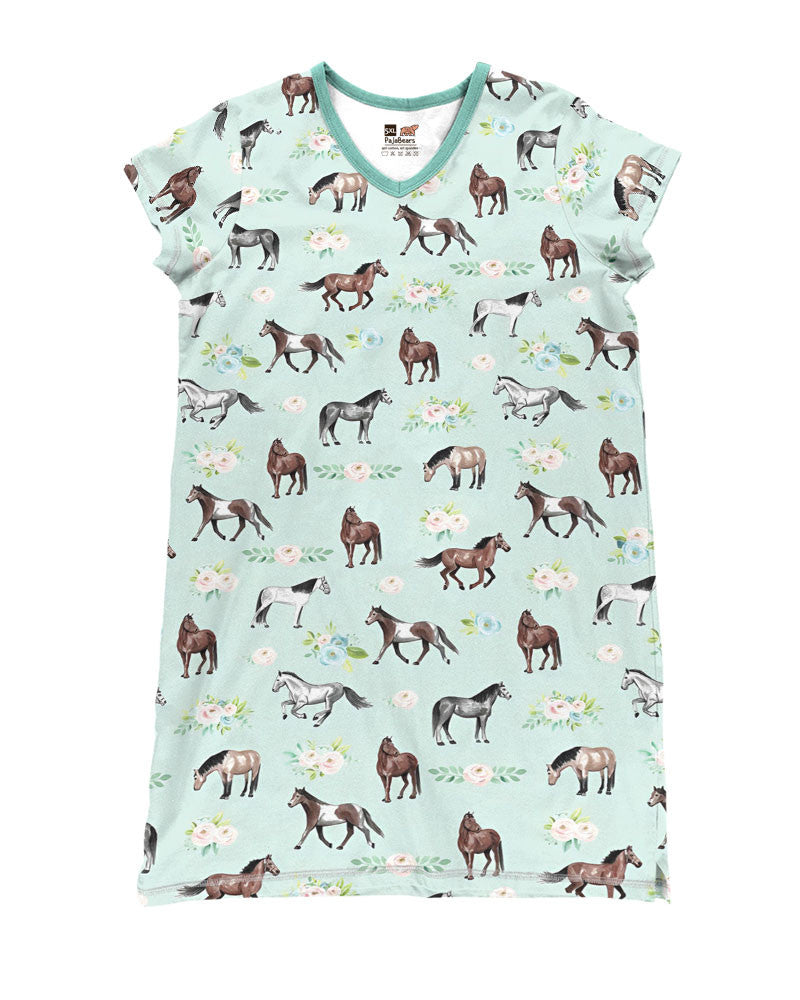 Horse Pajabears® V-Neck Nightshirts Beautiful Tl10