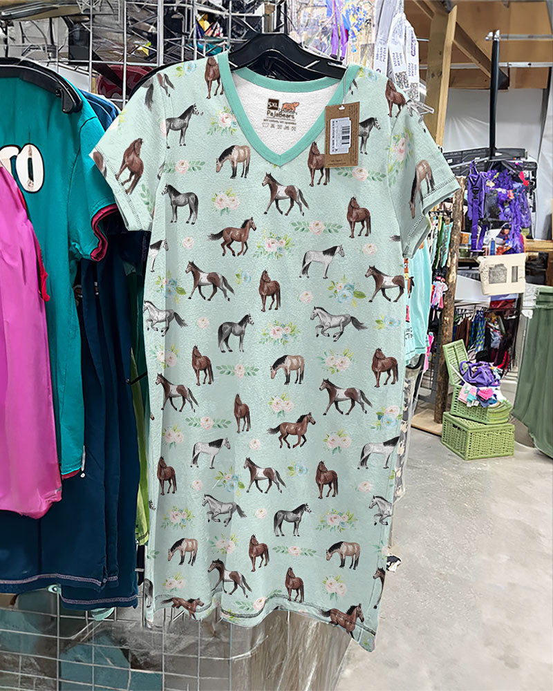 Horse Pajabears® V-Neck Nightshirts Beautiful Tl10