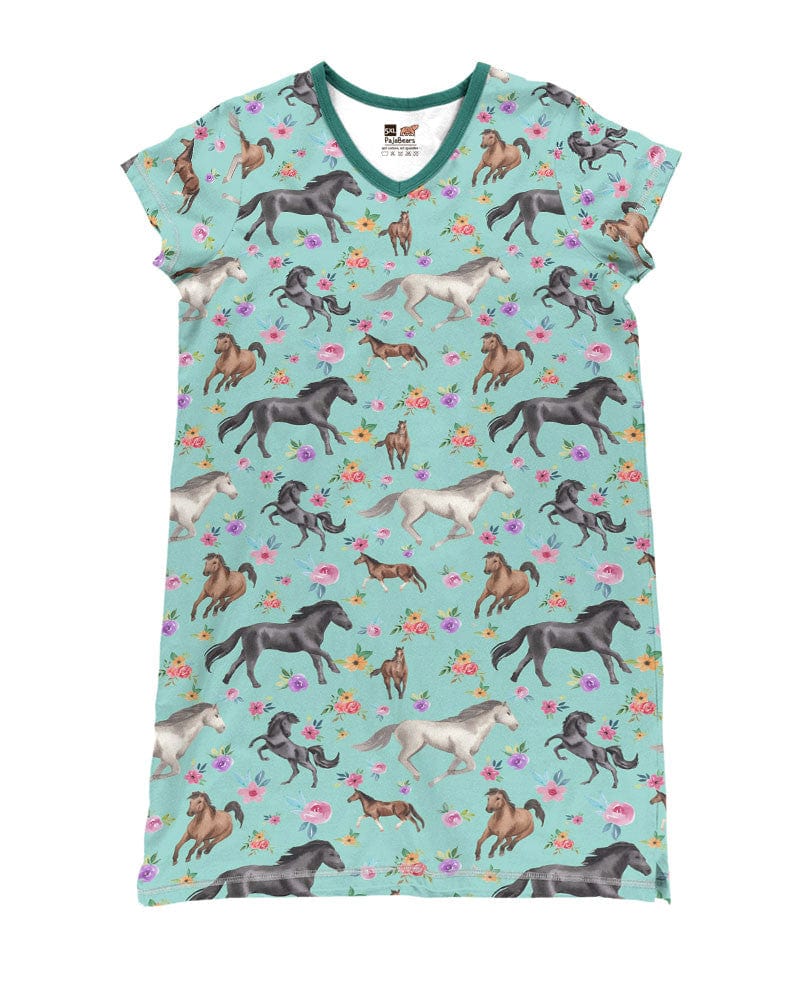 Horse Pajabears® V-Neck Nightshirts Gorgeous Floral Tl10