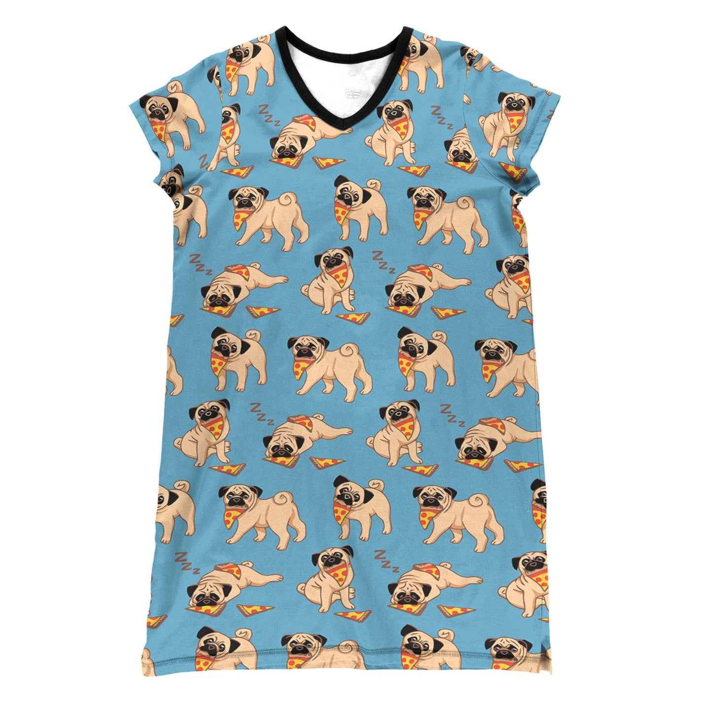 Pug Pajabears® V-Neck Nightshirts Cute Eating Pizza Tl10