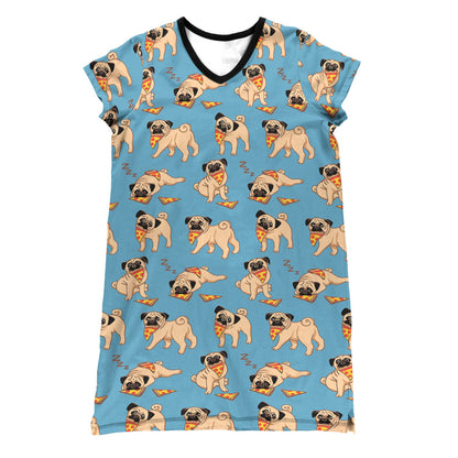 Pug Pajabears® V-Neck Nightshirts Cute Eating Pizza Tl10