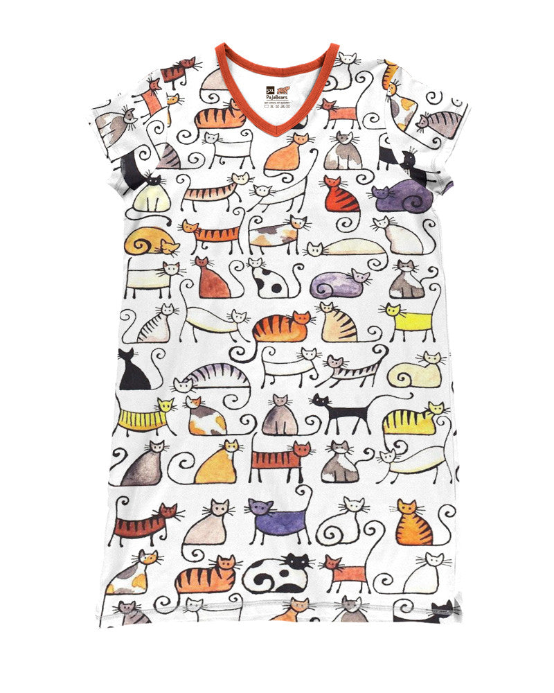 Cat Pajabears® V-Neck Nightshirts Cute Cats Nt10