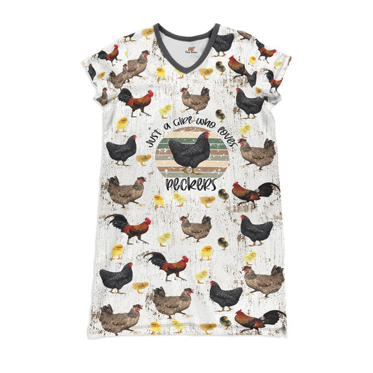 Chicken Pajabears® V-Neck Nightshirts Ho3 Just A Girl Who Loves Peckers