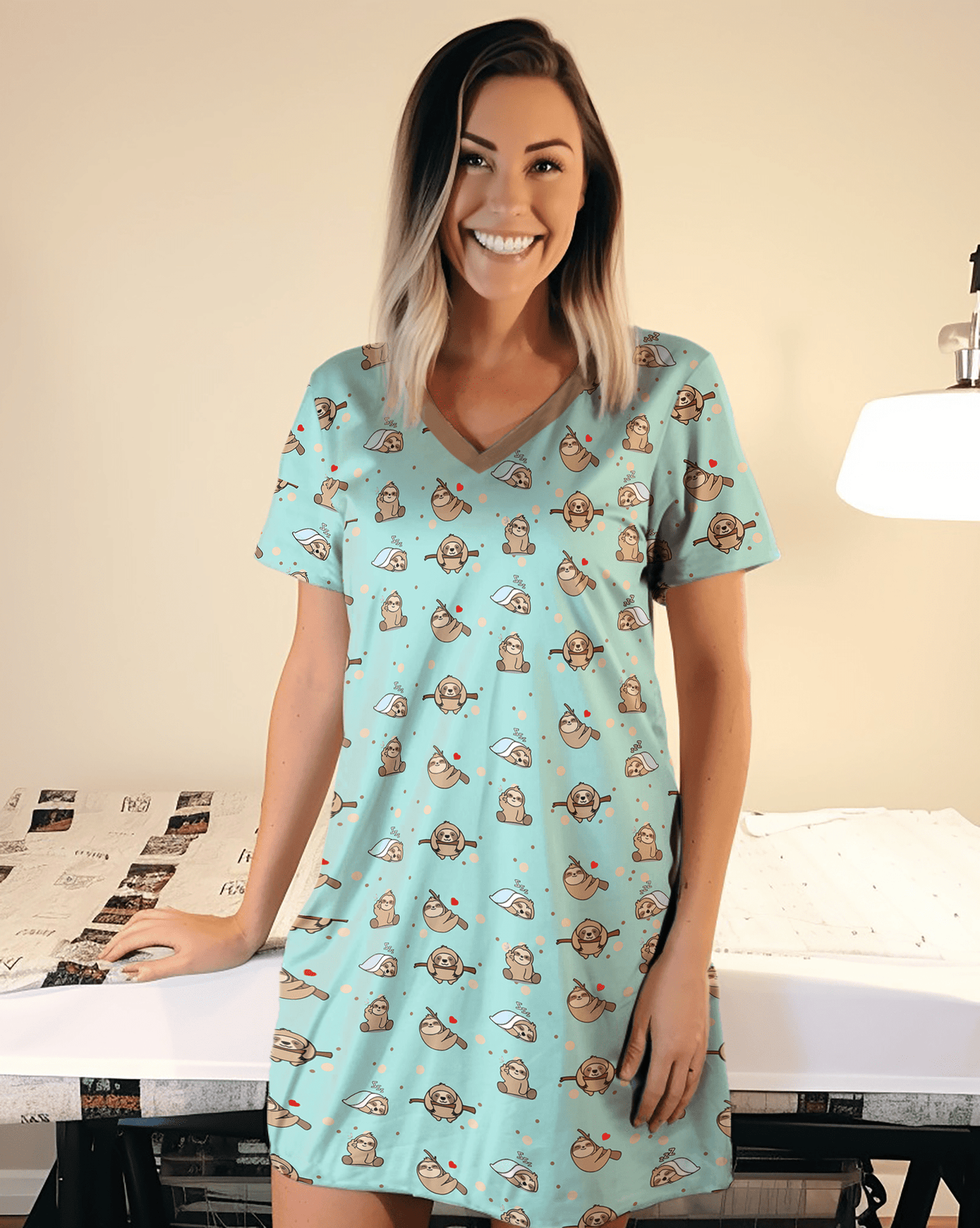 Sloth Pajabears® V-Neck Nightshirts Sleeping Tl10