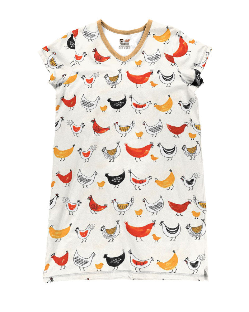 Chicken Pajabears® V-Neck Nightshirts Funny Chickens Hc2