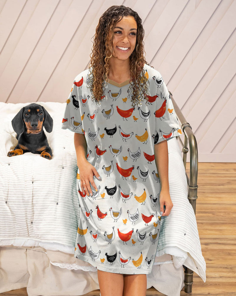 Chicken Pajabears® V-Neck Nightshirts Funny Chickens Hc2