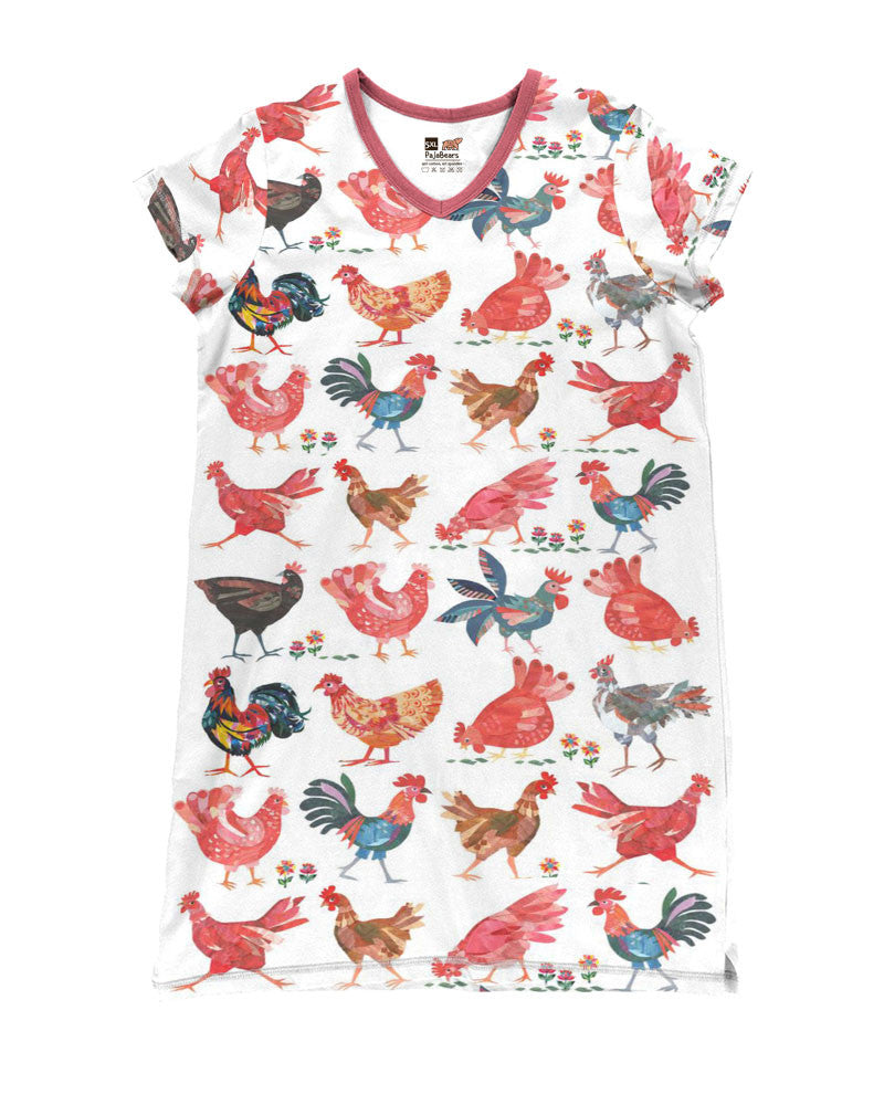 Chicken Pajabears® V-Neck Nightshirts Lovable Chickens Hc2