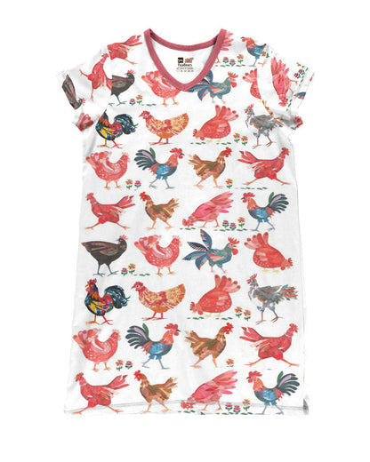 Chicken Pajabears® V-Neck Nightshirts Lovable Chickens Hc2