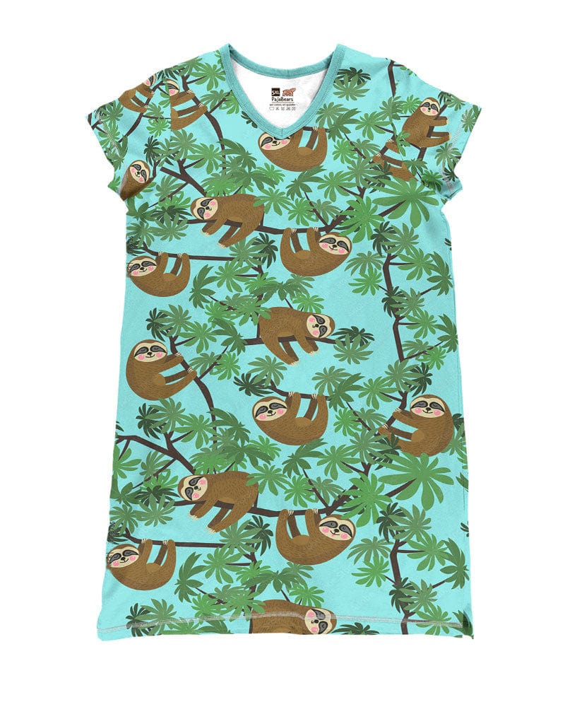 Sloth Pajabears® V-Neck Nightshirts Climb The Tree Hc2