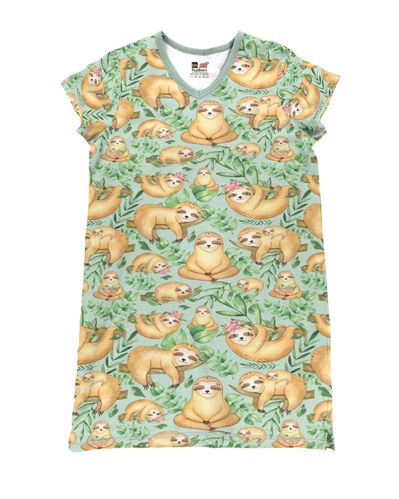 Sloth Pajabears® V-Neck Nightshirts Yoga Sloths Hc2