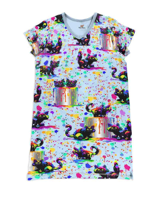 Cat Pajabears® V-Neck Women’s Nightshirts Rainbow Black Cats Qa55