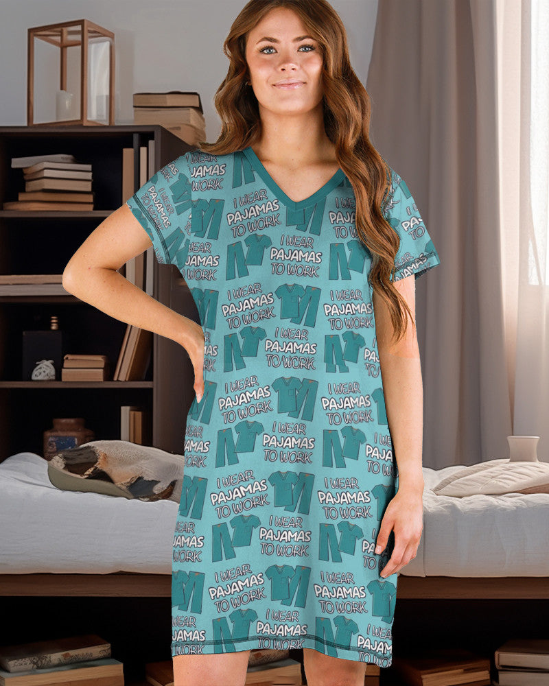 Nurse Pajabears® V-Neck Women’s Nightshirts I Wear Pajama To Work Hm8