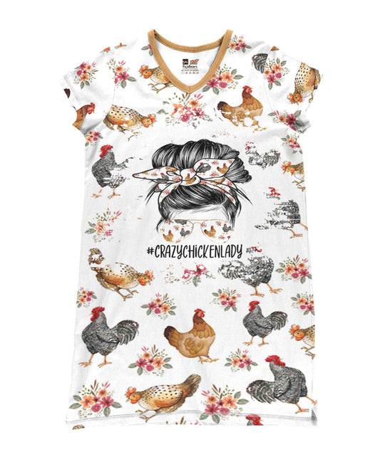 Chicken Pajabears® V-Neck Nightshirts Crazy Lady Tl10