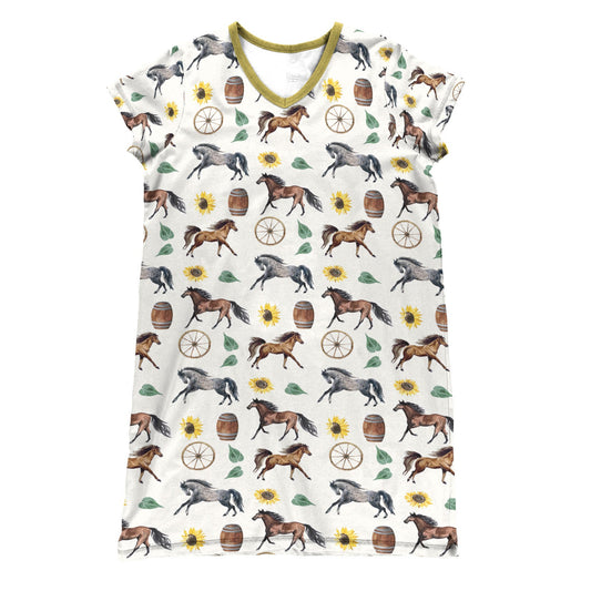 Horse Pajabears® V-Neck Nightshirts Wind Sunflowers Tl10