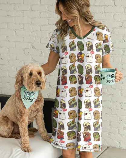 Pug Pajabears® V-Neck Nightshirts Adorable Spooky Tl10