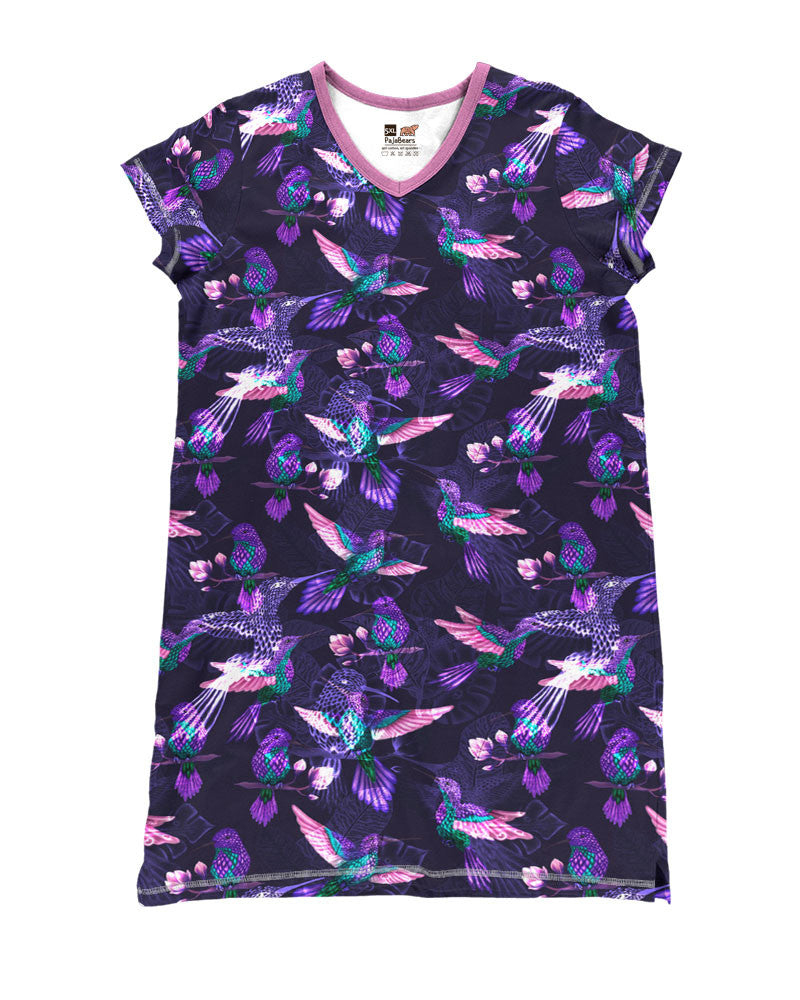 Hummingbird Pajabears® V-Neck Nightshirts Purple Tl10