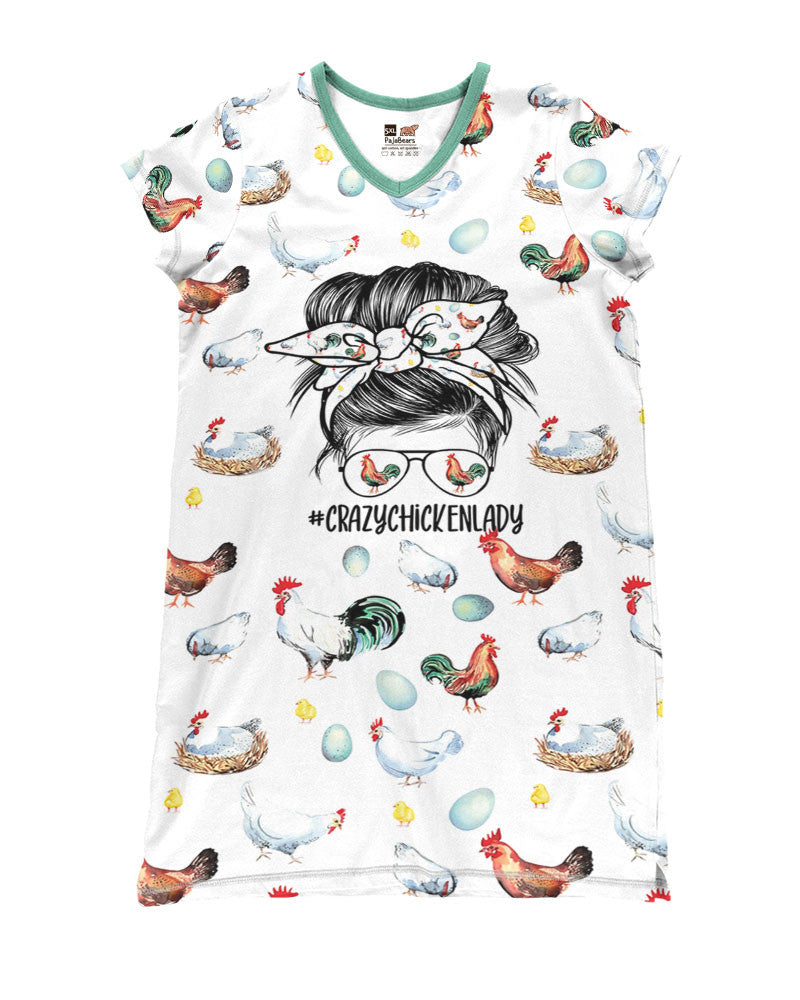 Chicken Pajabears® V-Neck Nightshirts Crazy Lady Tl10