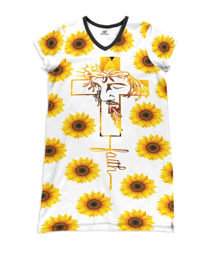 God Pajabears® V-Neck Nightshirts Faith Sunflowers Tl10