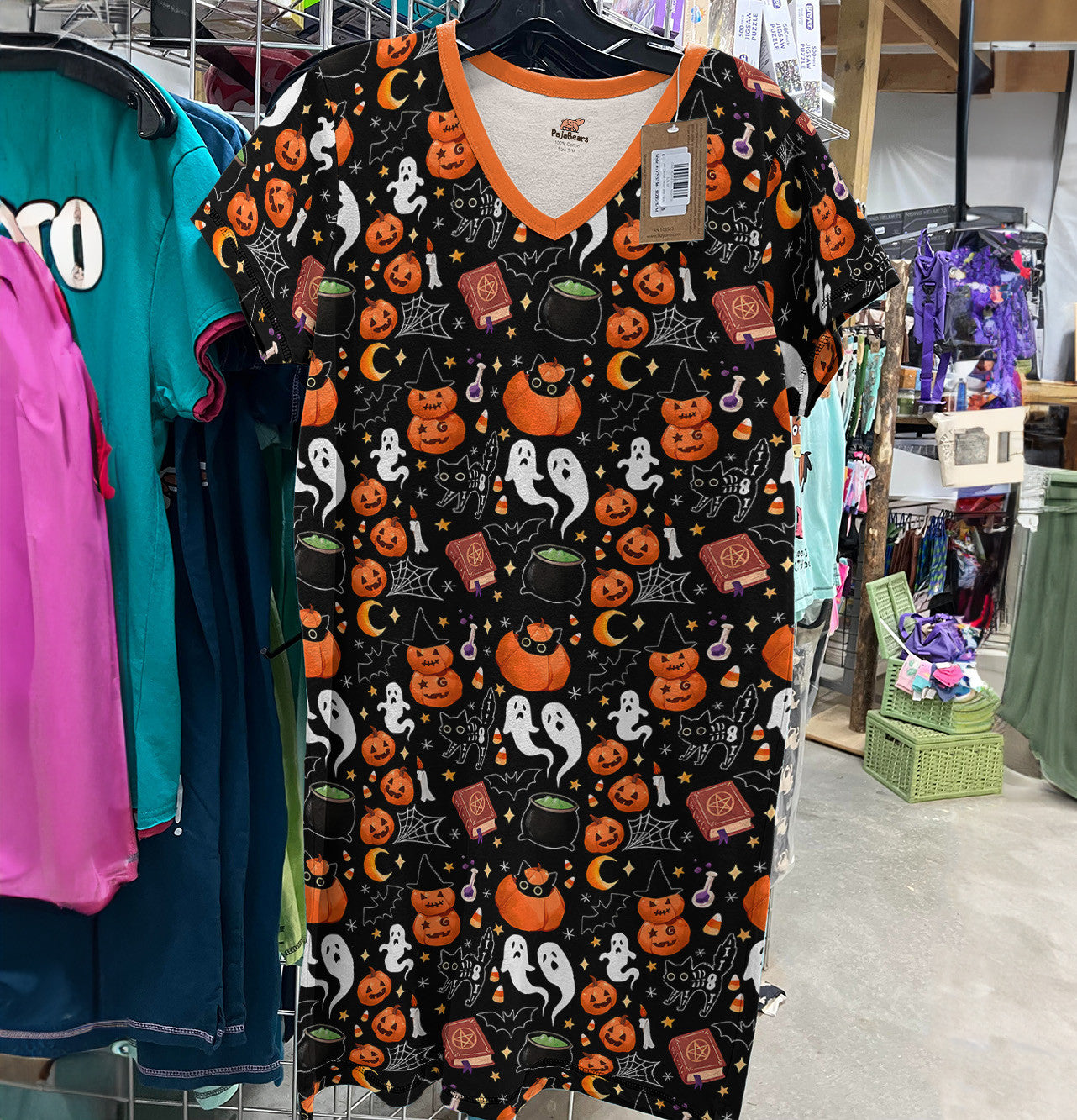 Halloween Pajabears® V-Neck Nightshirts Spooky Pumpkin Tl10