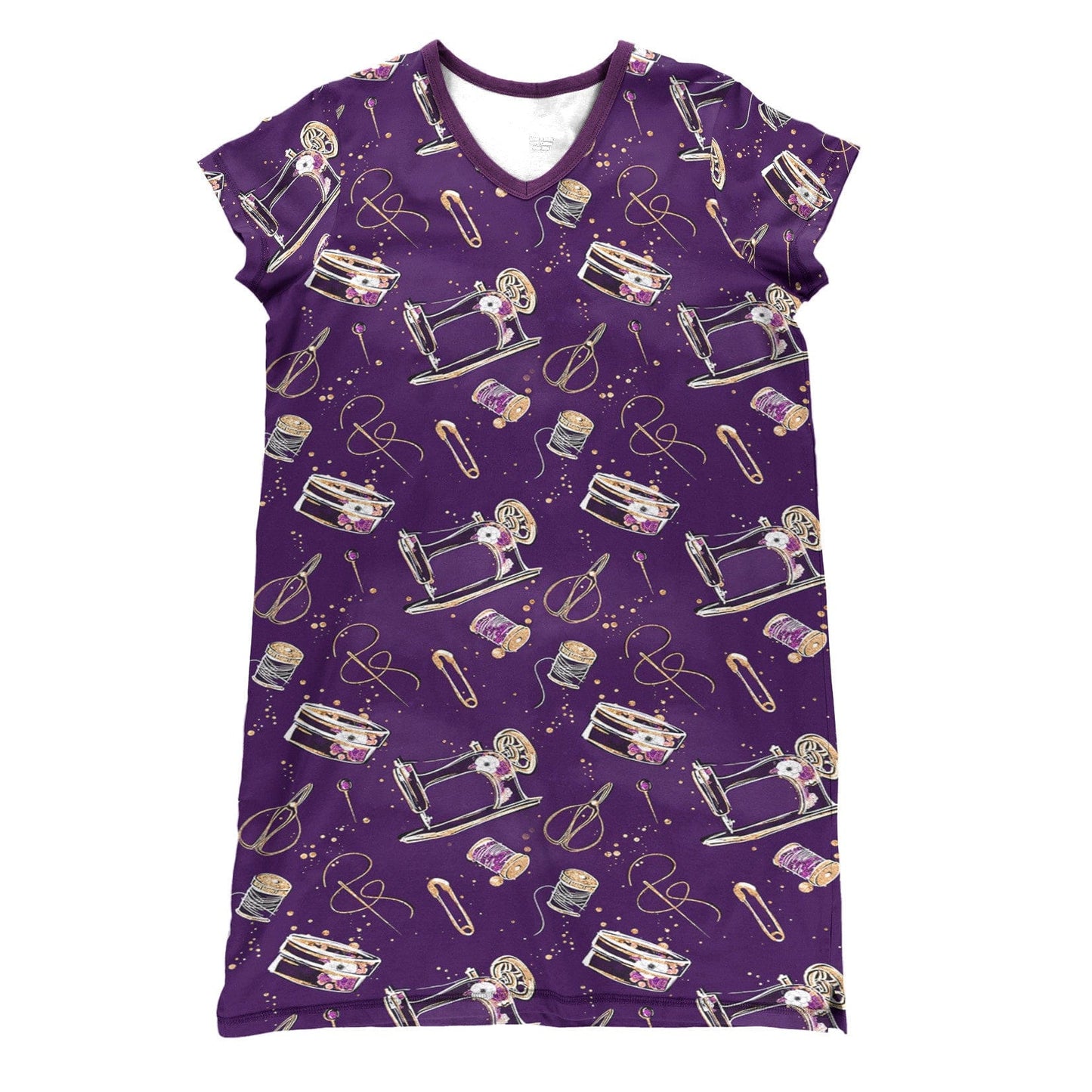 Sewing Machine Pajabears® V-Neck Nightshirts Purple Mesmerize Tl10