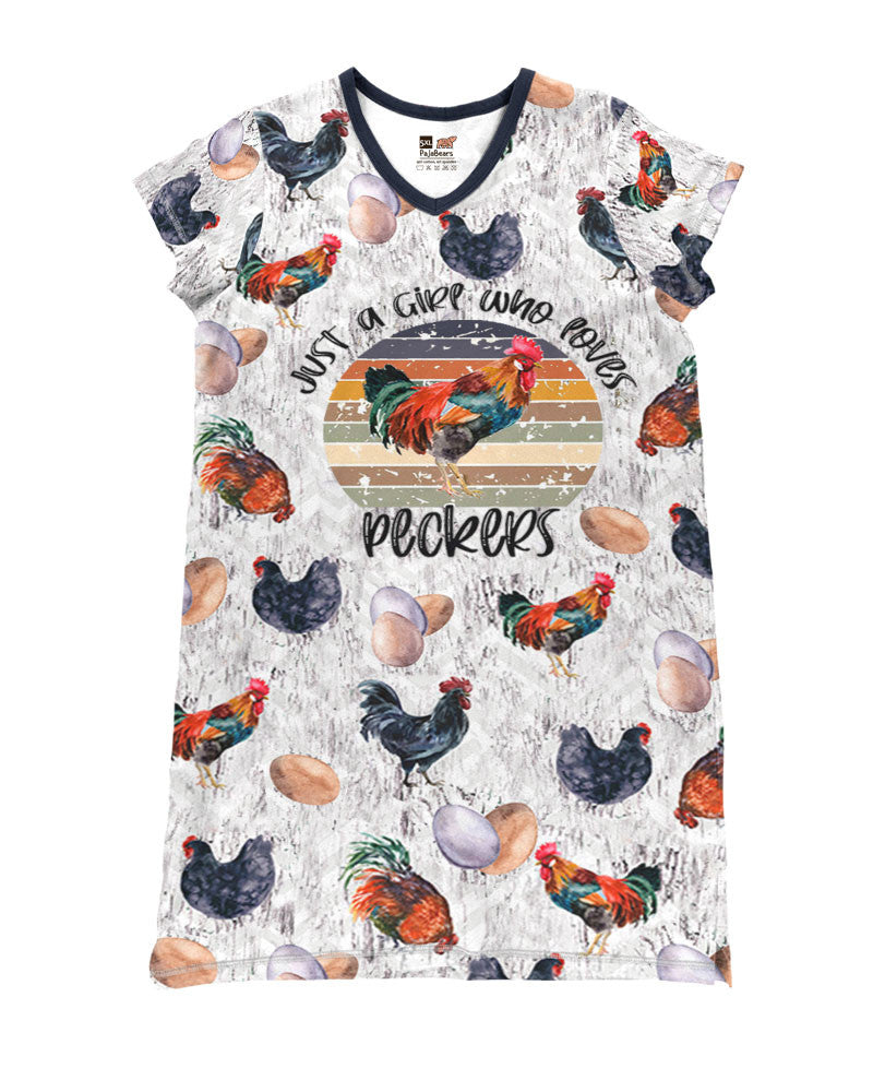 Chicken Pajabears® V-Neck Nightshirts Just A Girl Who Loves Peckers Tl10