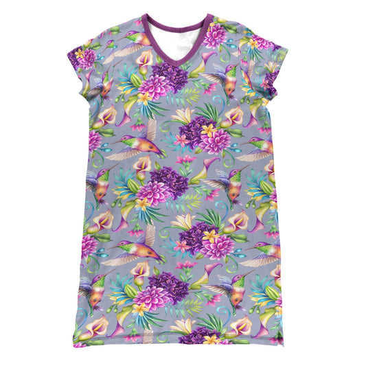 Hummingbird Pajabears® V-Neck Nightshirts Purple Garden Tl10