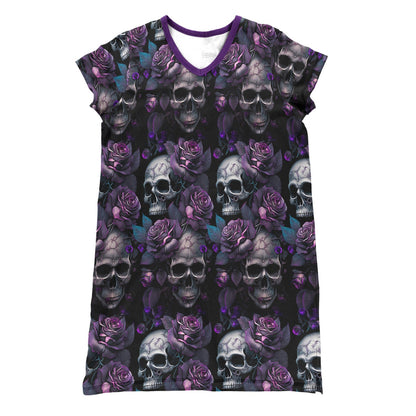 Skull Pajabears® V-Neck Nightshirts Purple Rose Tl10