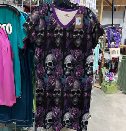 Skull Pajabears® V-Neck Nightshirts Purple Rose Tl10