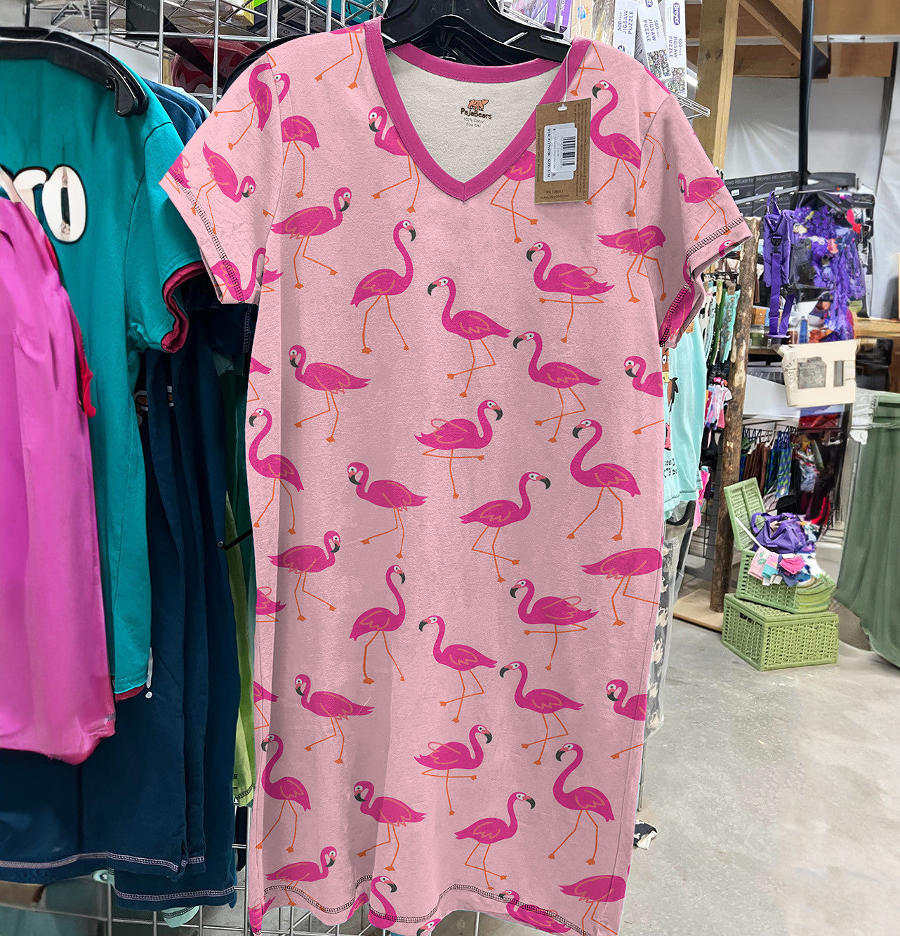 Flamingo Pajabears® V-Neck Nightshirts Pink Pose Tl10