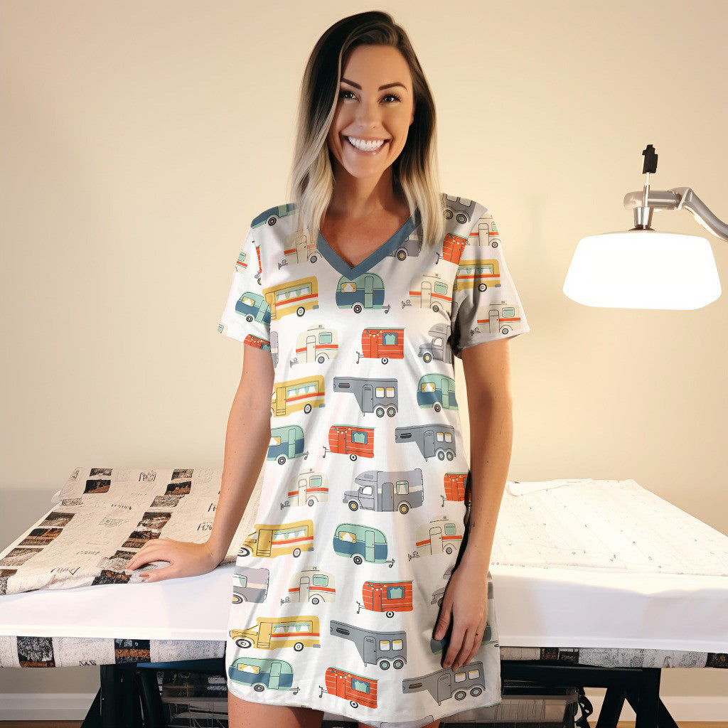 Camping Pajabears® V-Neck Nightshirts Colorful Road Homes Tl10