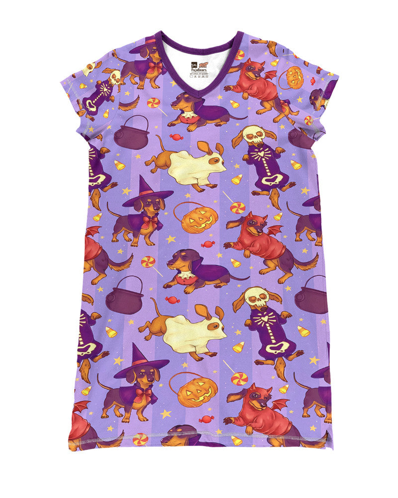 Halloween Dachshund Pajabears® V-Neck Nightshirts 01 Hg23