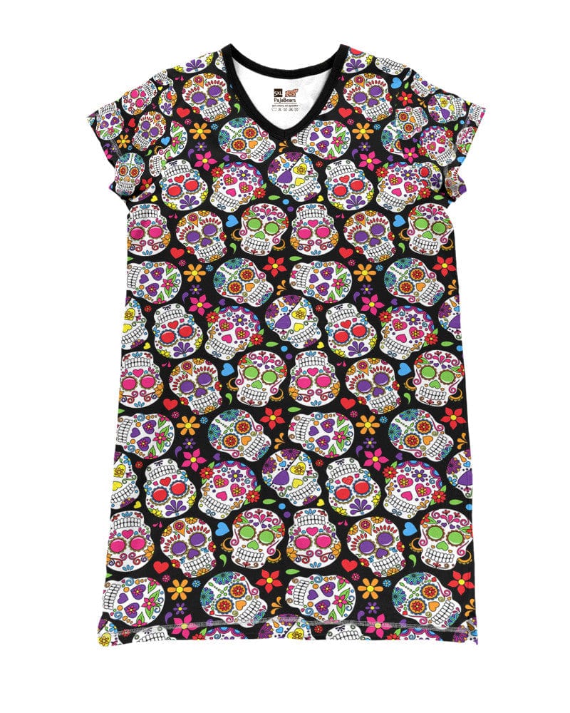 Skull Pajabears® V-Neck Nightshirts Dia De Muertos 01 Hg23