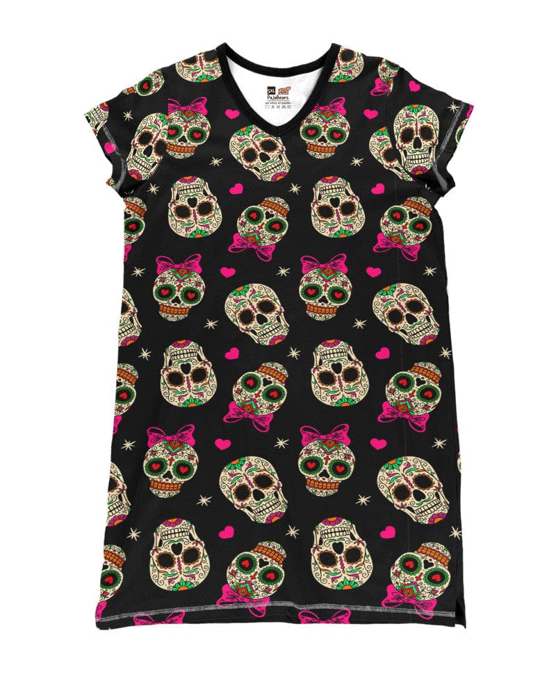 Skull Pajabears® V-Neck Nightshirts Dia De Muertos 02 Hg23