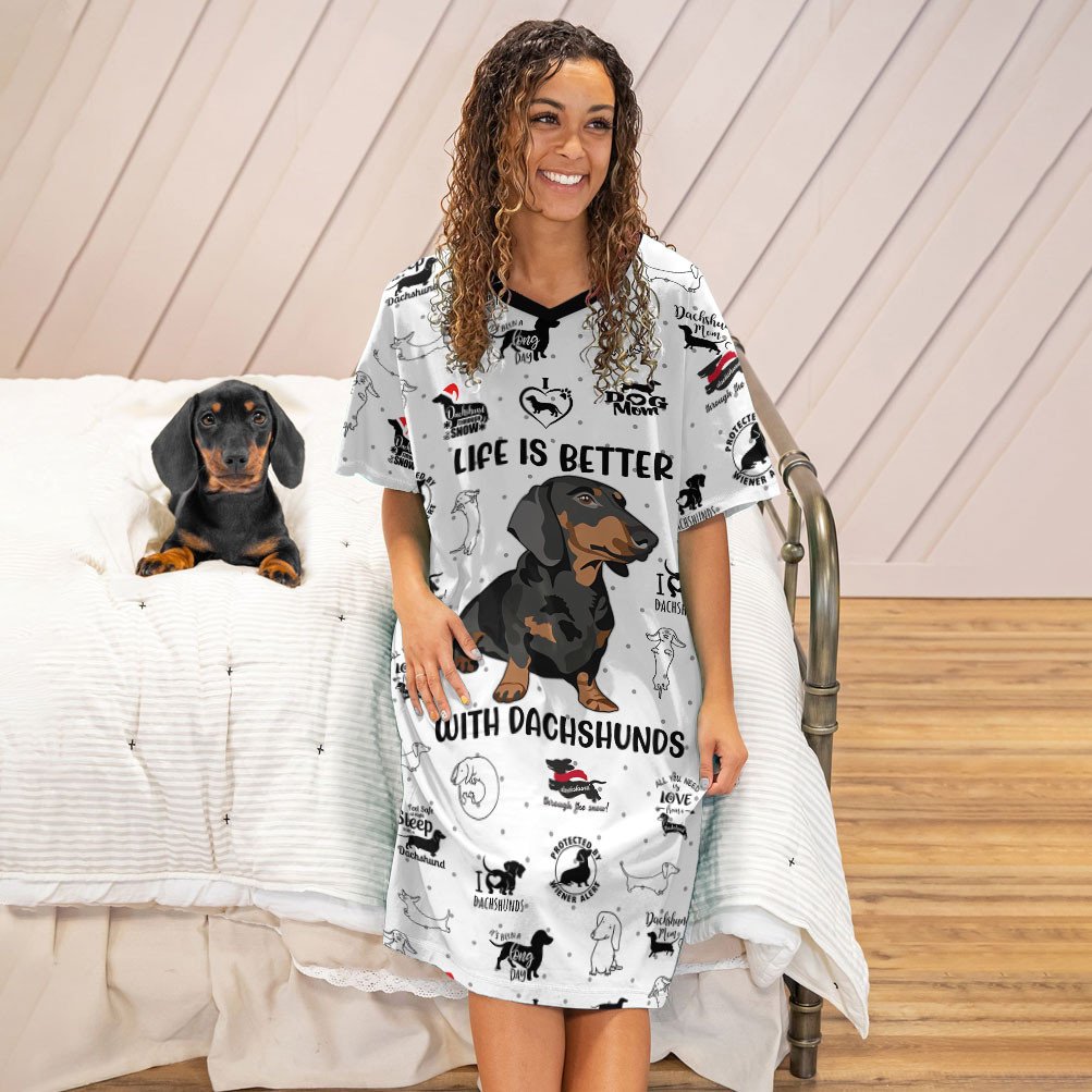 Dachshund Pajabears® V-Neck Nightshirts Life Is Better With Dachshunds Tl10