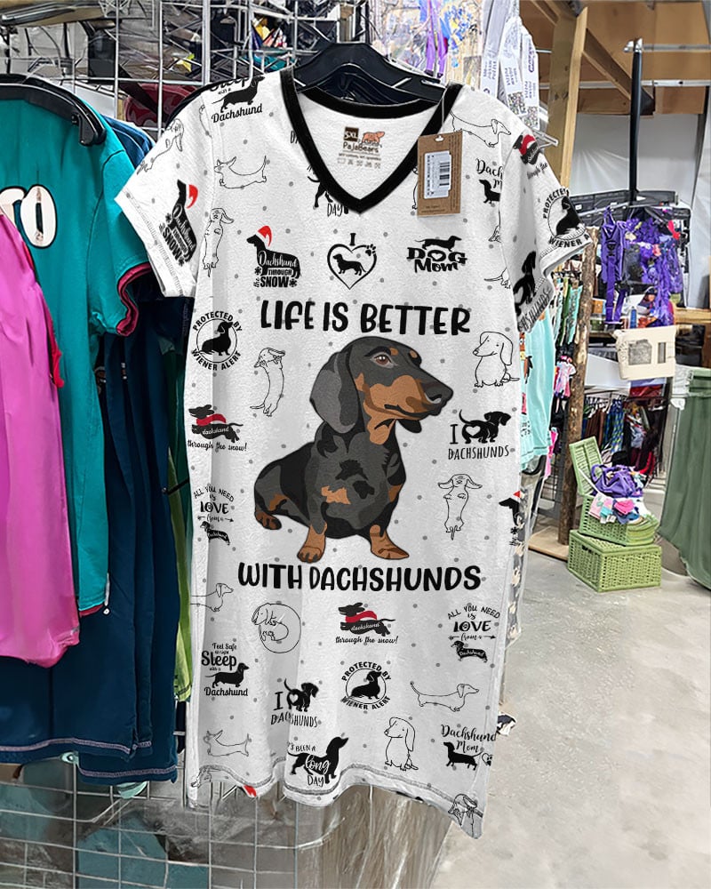 Dachshund Pajabears® V-Neck Nightshirts Life Is Better With Dachshunds Tl10