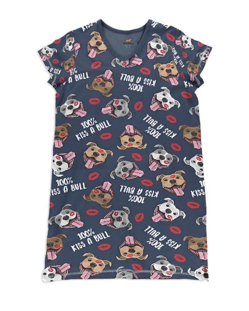 Pit Bull Pajabears® V-Neck Women’s Nightshirts 100% Kiss A Qa55