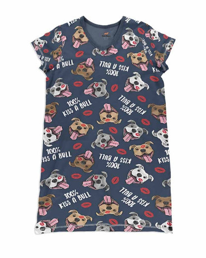 Pit Bull Pajabears® V-Neck Women’s Nightshirts 100% Kiss A Qa55